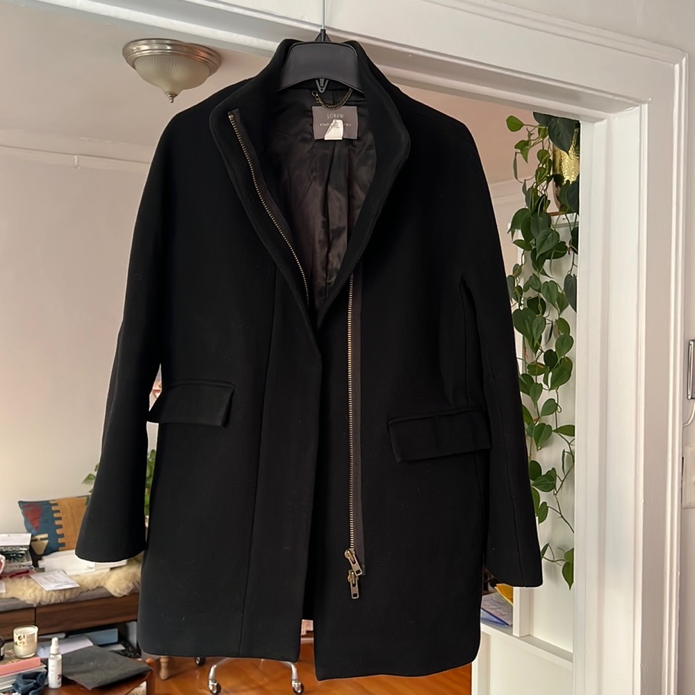 J.Crew Stadium Cloth Cocoon Coat, Black, Size 6